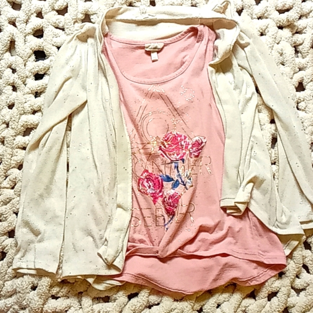 Pink tank top with added white Cardigan